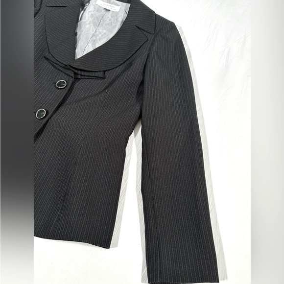 TAHARI ASL Blazer Jacket Black White Pinstripes Button Down Long Sleeve Size 4 - Picture 3 of 12